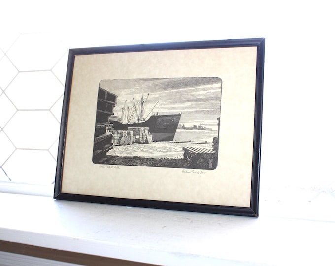 Vintage Harlan Scheffler Woodblock Print World Port O' Call Artist Signed