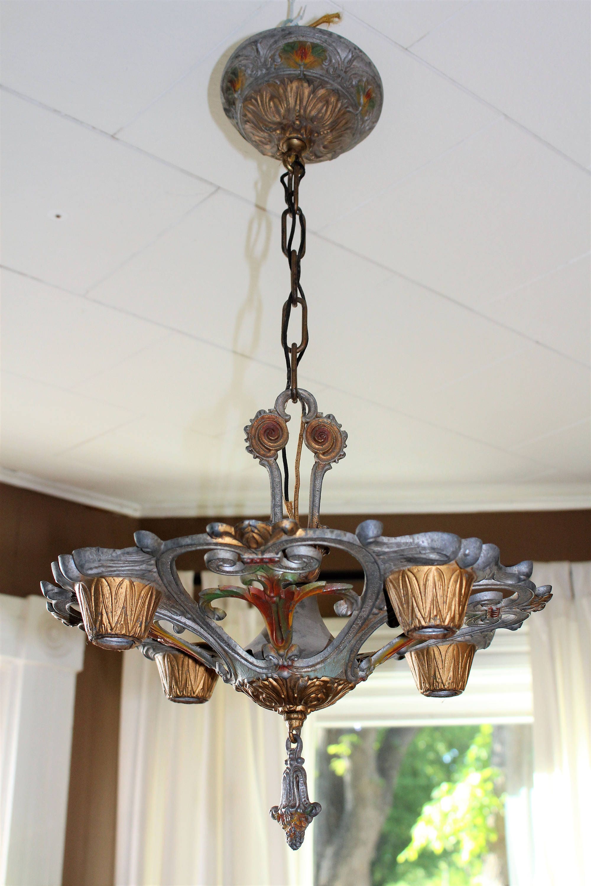 Antique Chandelier Markel Light Fixture 1920s Art Deco Complete