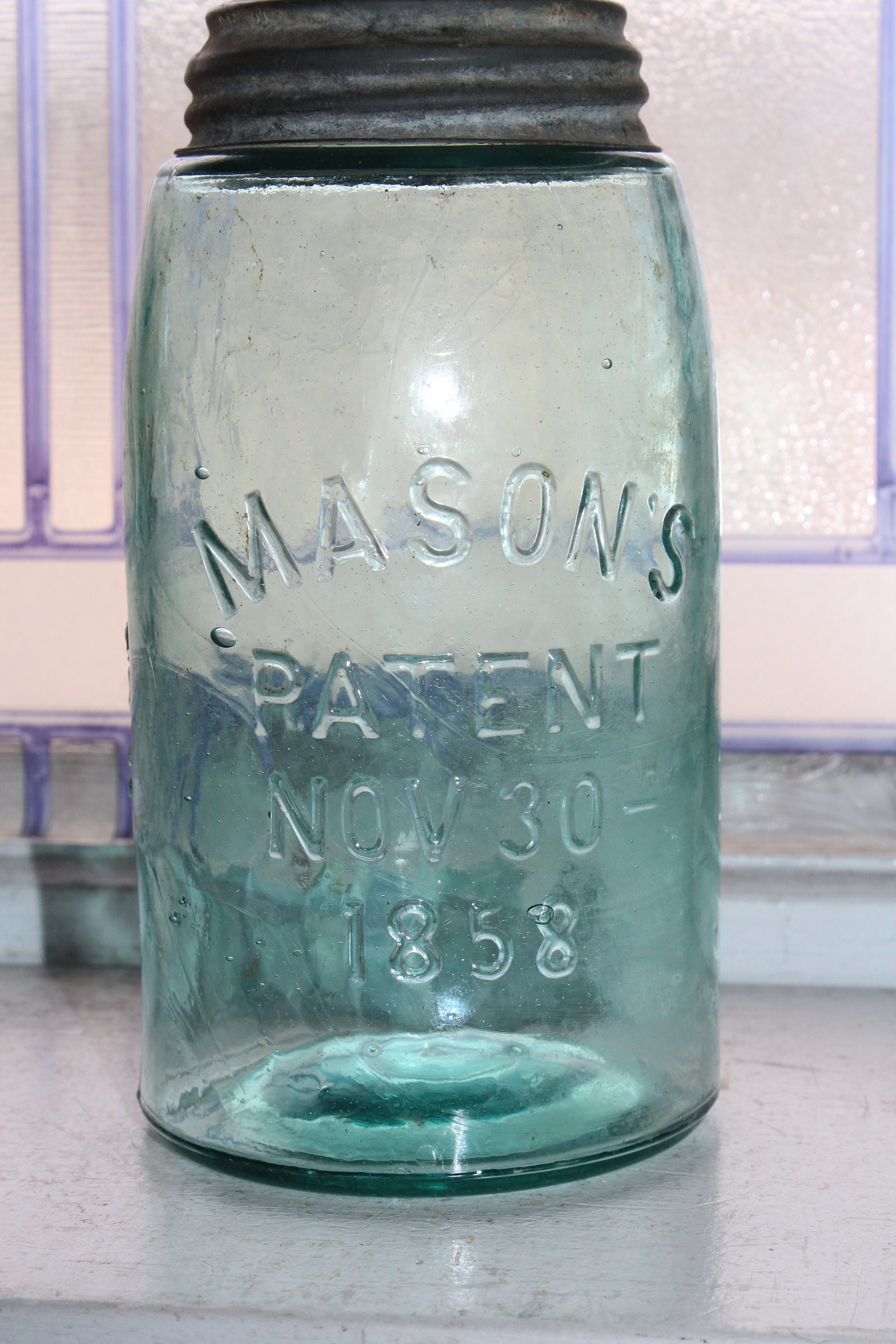 Antique Blue Mason Jar Quart Mason's Patent Nov 30th 1858
