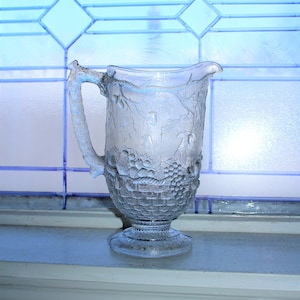 Antique EAPG Glass Pitcher Frosted Fruit Circa 19th Century