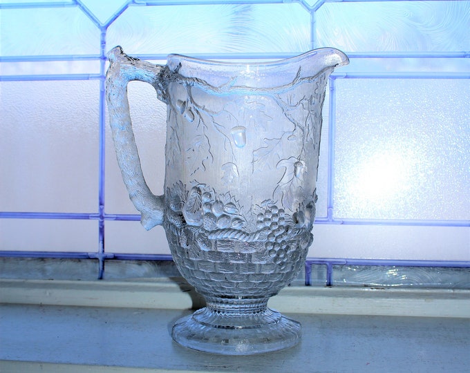 Antique EAPG Glass Pitcher Frosted Fruit Circa 19th Century