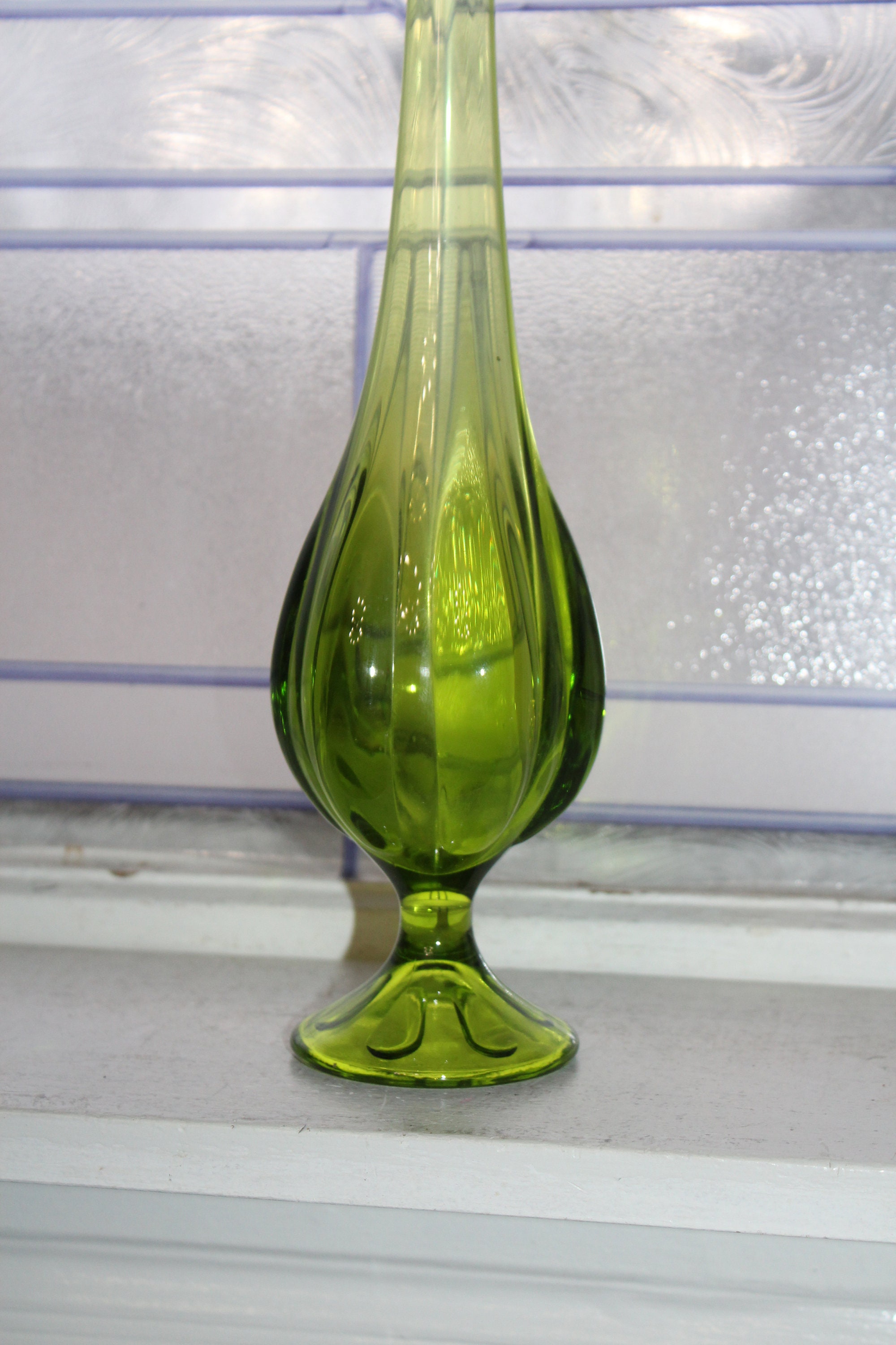 Large Green Swung Glass Vase 17 Vintage Mid Century Modern