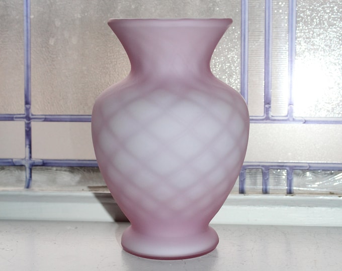Vintage Pink Diamond Quilted Vase Satin Cased Glass Mt Washington