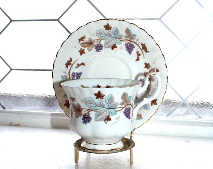 Royal Albert Lorraine Tea Cup and Saucer Fine Bone China Grapes and Leaves