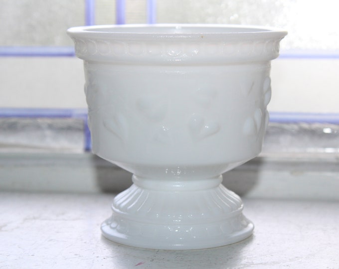 Vintage Milk Glass Pedestal Candy Dish with Hearts