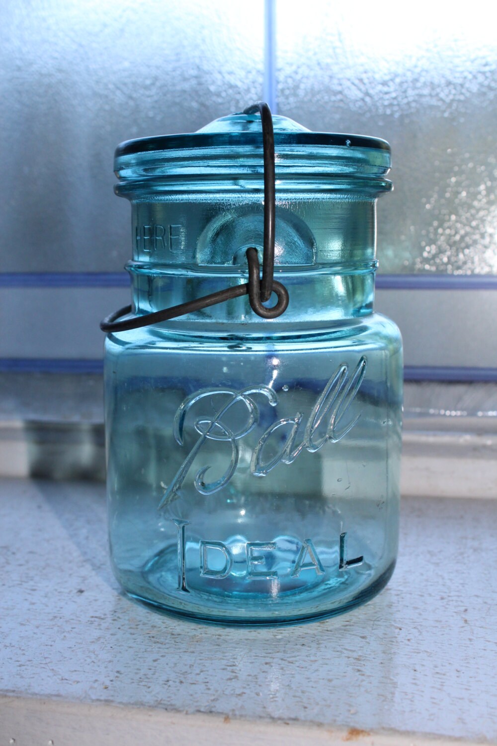 Vintage Blue Ball Jar Ball Ideal Pint Mason Jar with Glass Lid 1923 to 1933