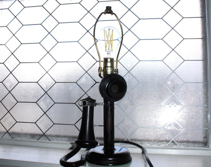 Antique Black Candlestick Telephone Lamp