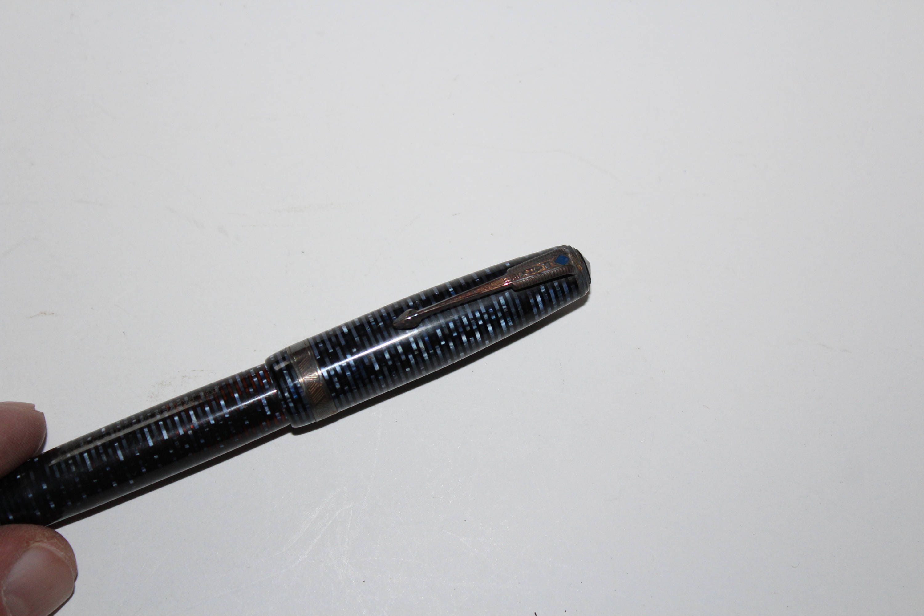 Vintage Parker Fountain Pen Vacumatic Azure Blue Striped Blue Diamond