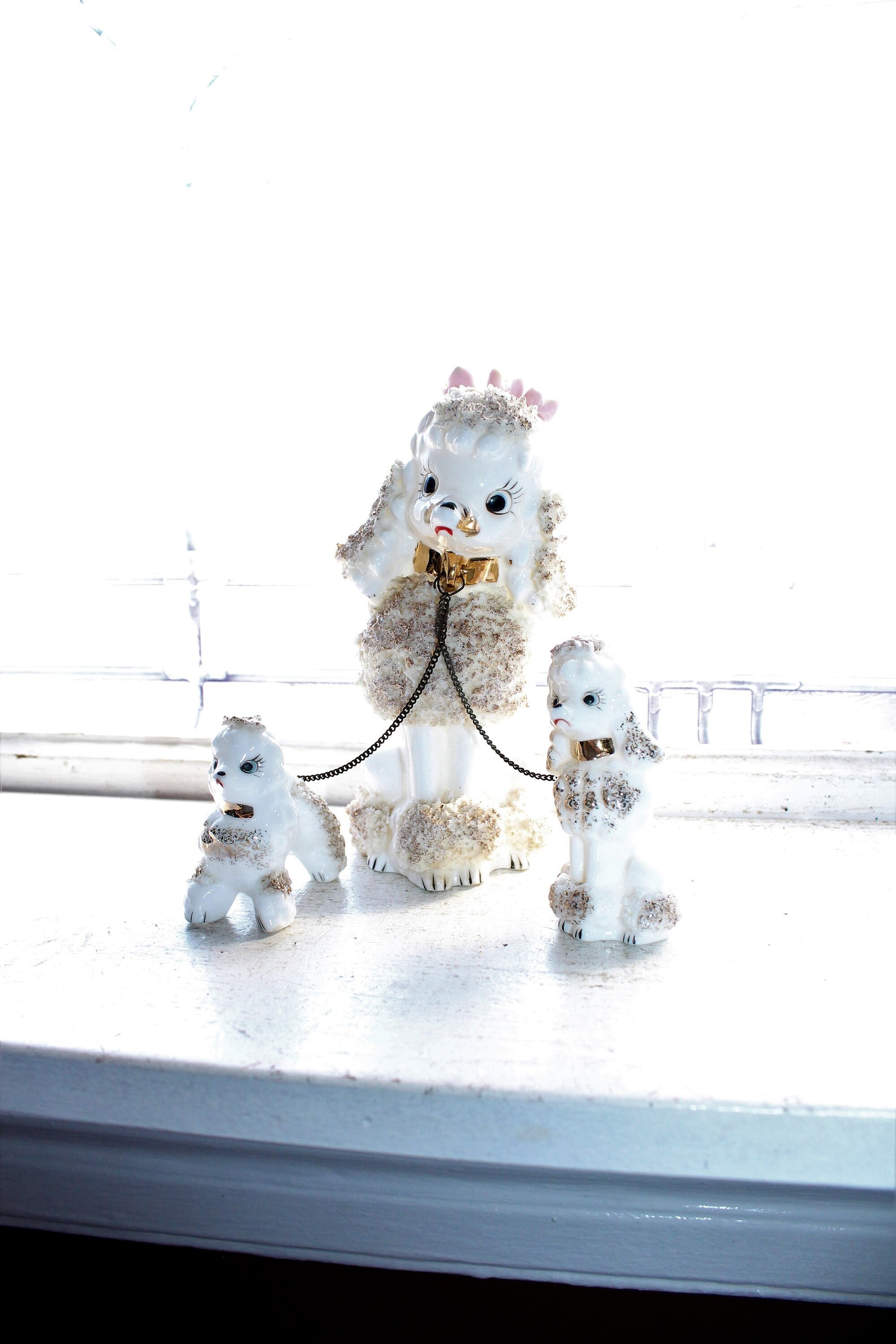 Vintage Spaghetti Poodle Figurine Trio 1950s