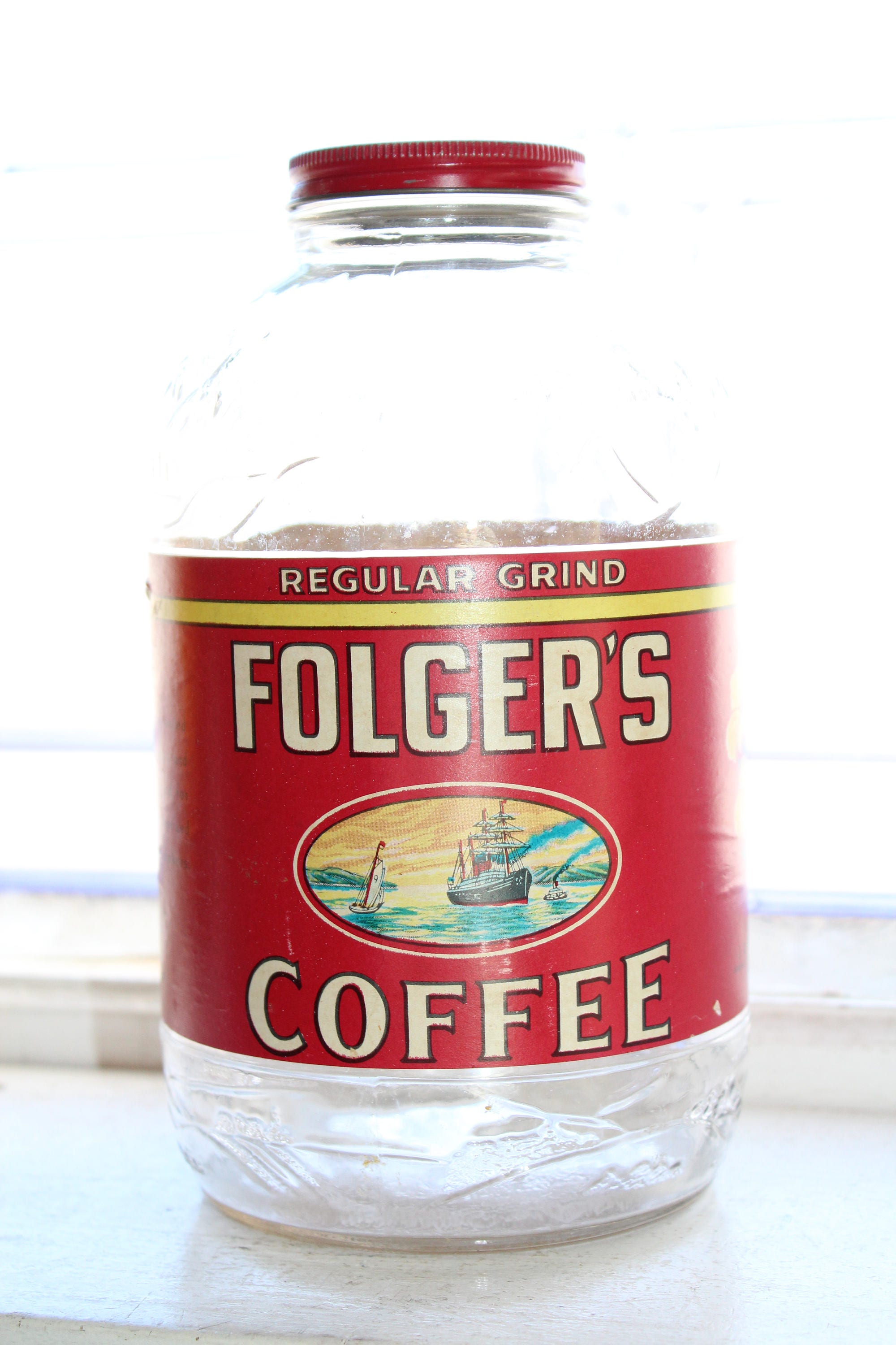 Large Vintage Folger's Coffee Jar 1940s Kitchen Decor 2 Lb. Size