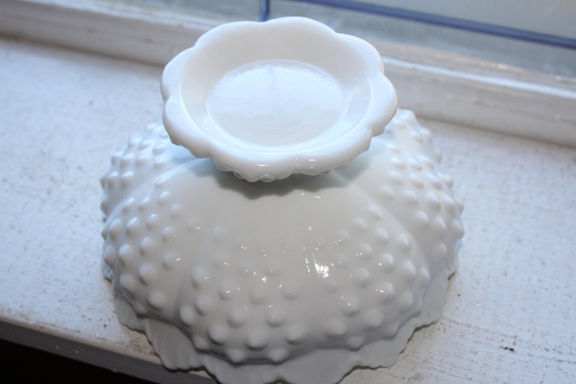 Vintage Fenton Milk Glass Hobnail Candle Holder Pedestal Dish Etsy