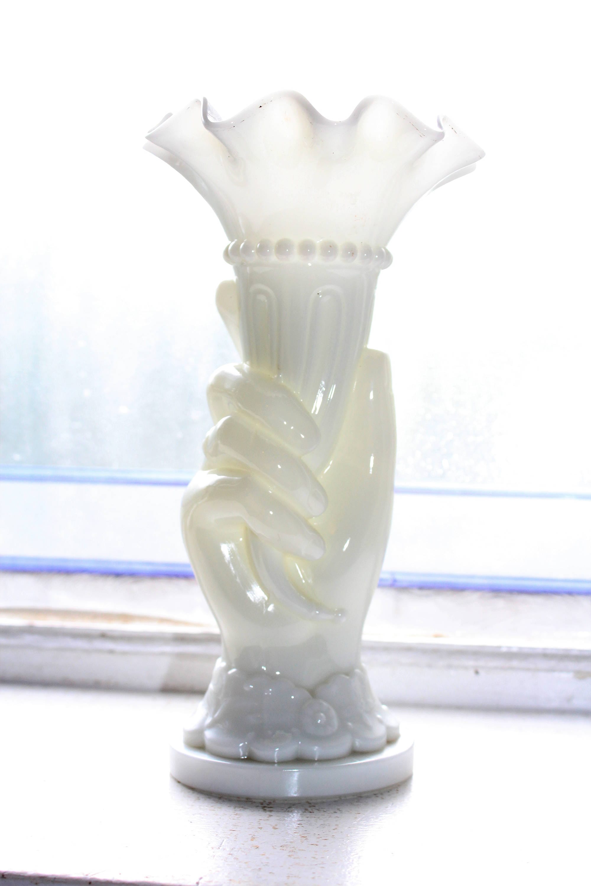 Vintage Milk Glass Hand Vase Made In France