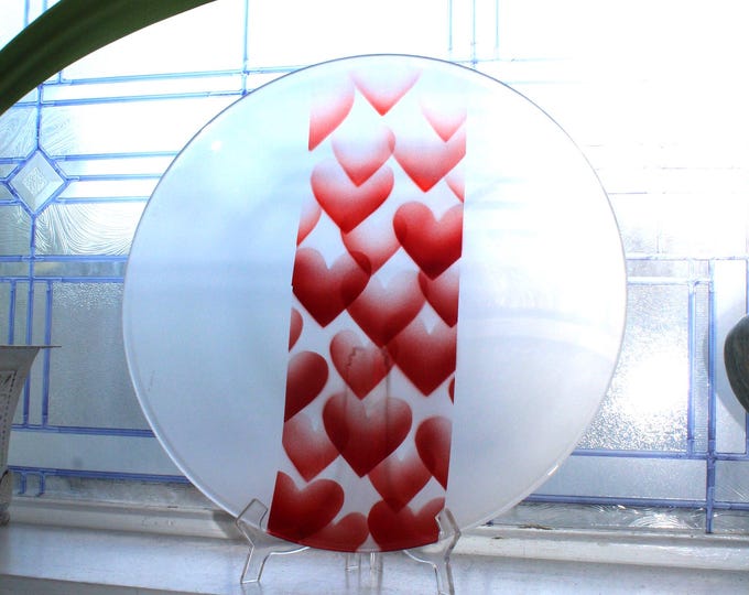 Kosta Sweden Sea Glass Platter Love Hearts by Lena Engman 14 1/2"