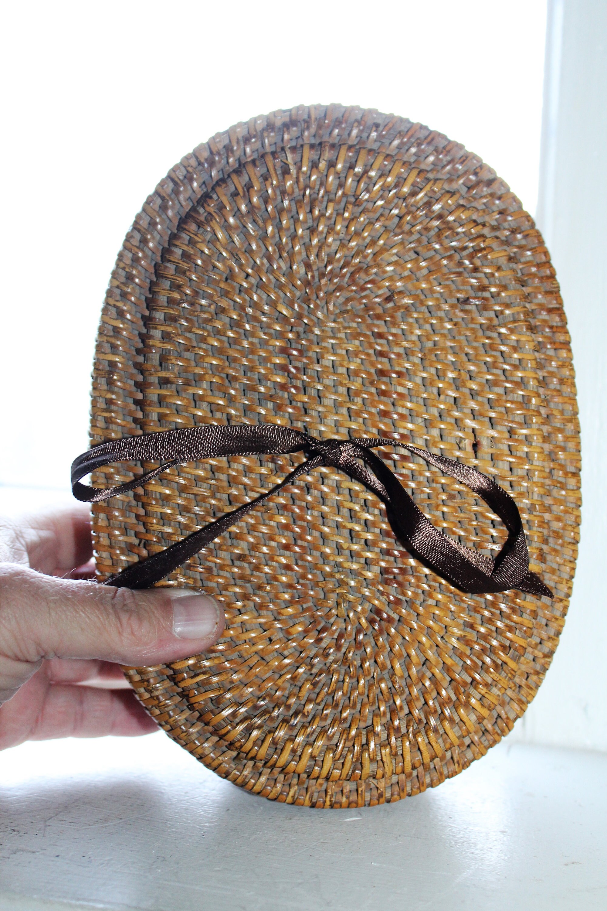 Finely Made Antique Wicker Sewing Basket with Lid