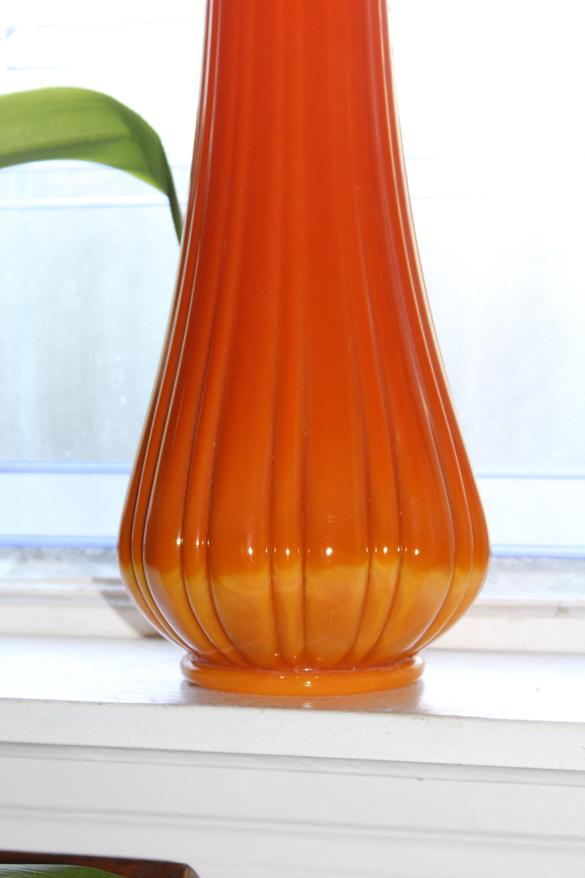 Large Orange Swung Glass Vase 23.5 Vintage Mid Century Modern