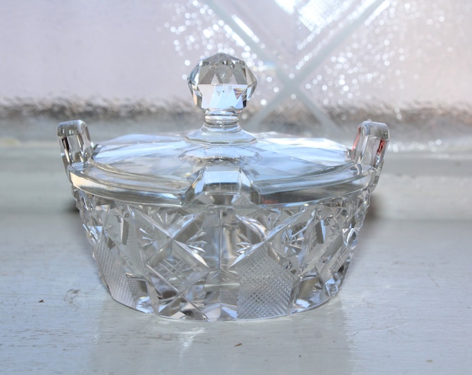 Vintage Cut Crystal Condiment Dish with Lid