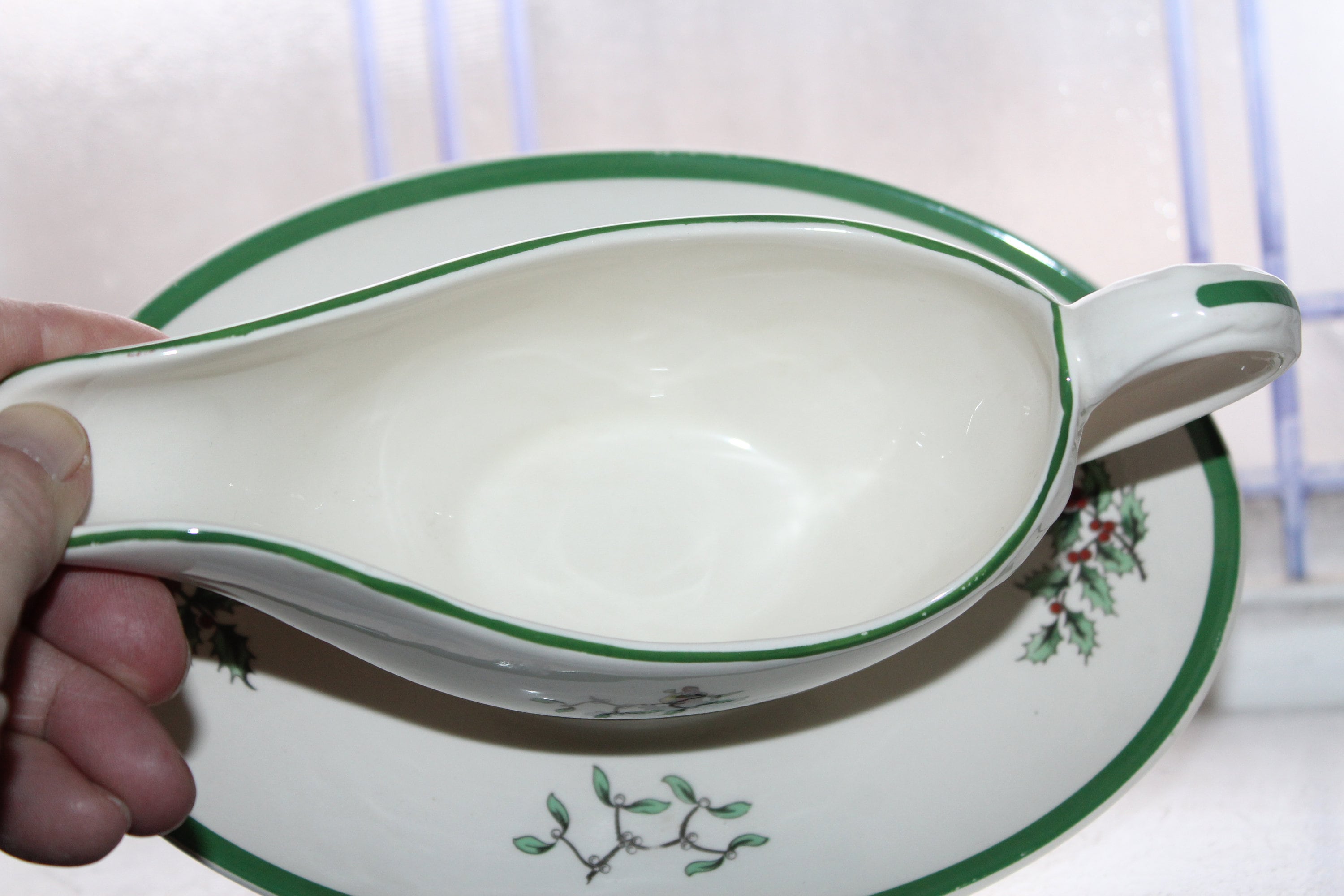 Vintage Spode Christmas Tree Gravy Boat with Under Plate