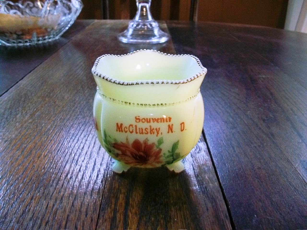 Vintage Souvenir Dish McClusky, North Dakota Hand Painted Yellow