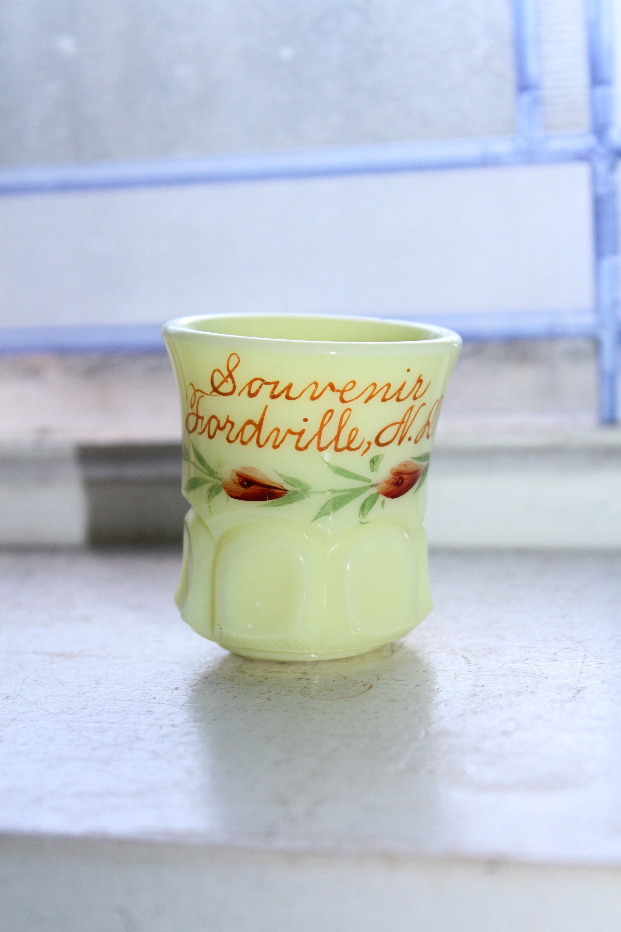 Antique Custard Glass Toothpick Holder Fordville ND Souvenir