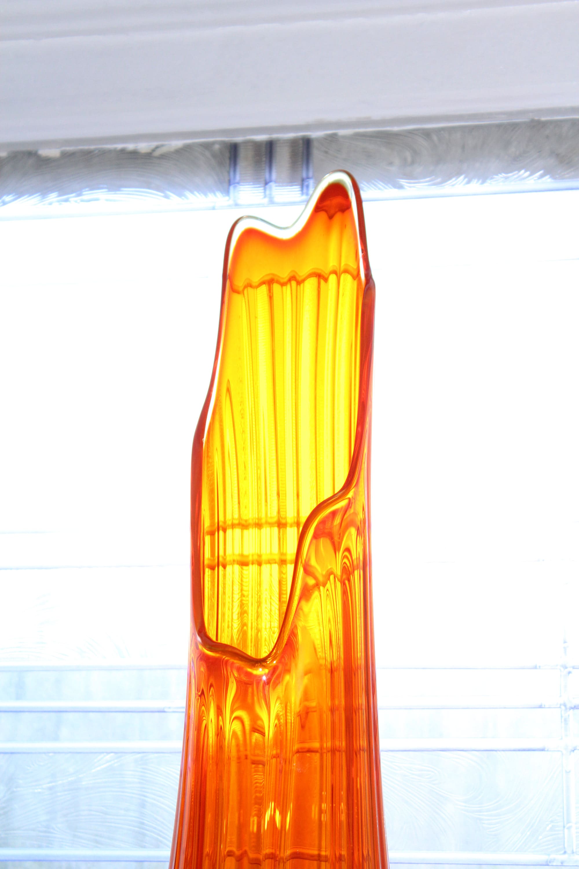 Large Orange Glass Vase 22 Vintage Mid Century Modern Abstract Art Glass