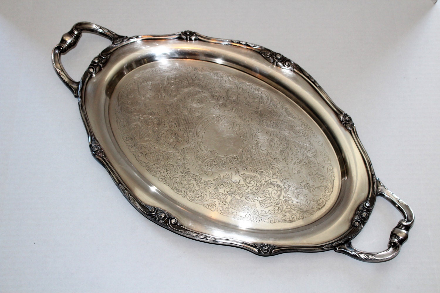 Large Antique Silverplate Butler Tray Serving Tray 1881 Rogers Glenrose