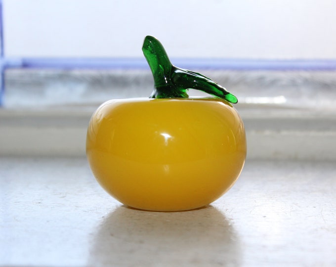 Vintage Murano Style Glass Fruit Yellow Apple Handblown