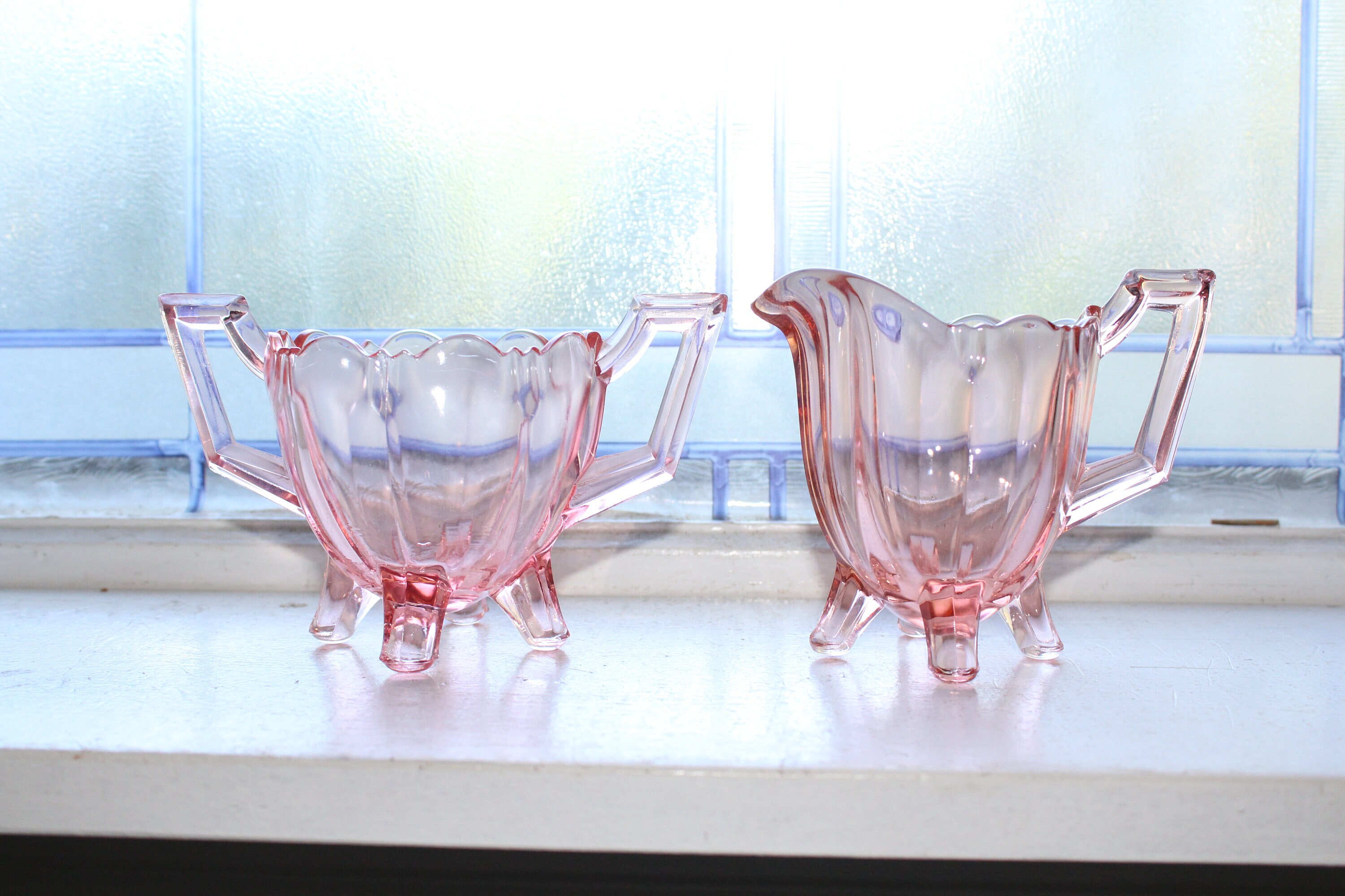 Pink Depression Glass Sugar and Creamer Vintage 1930s