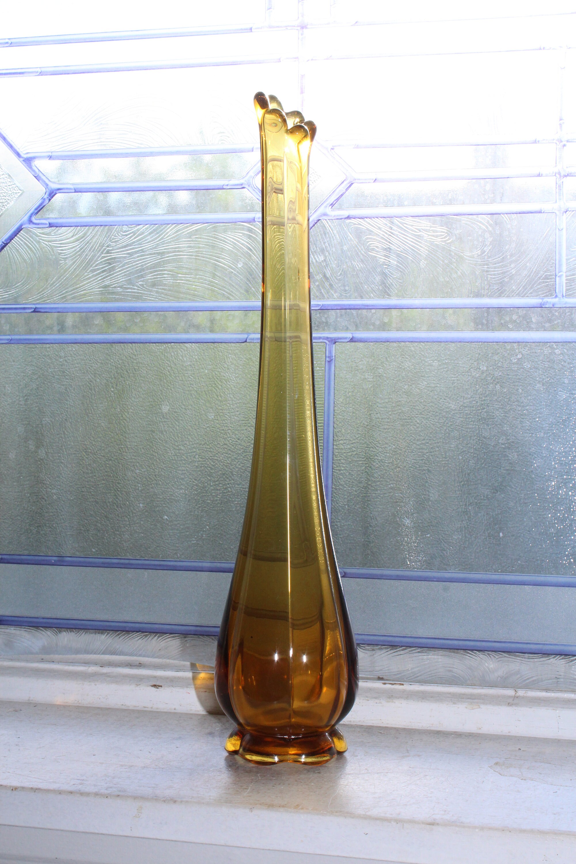 Large Amber Swung Glass Vase 13.25 Vintage Mid Century Modern