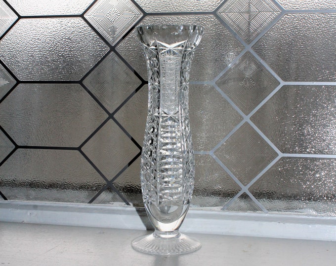 Elegant Vintage Cut Crystal Footed Bud Vase