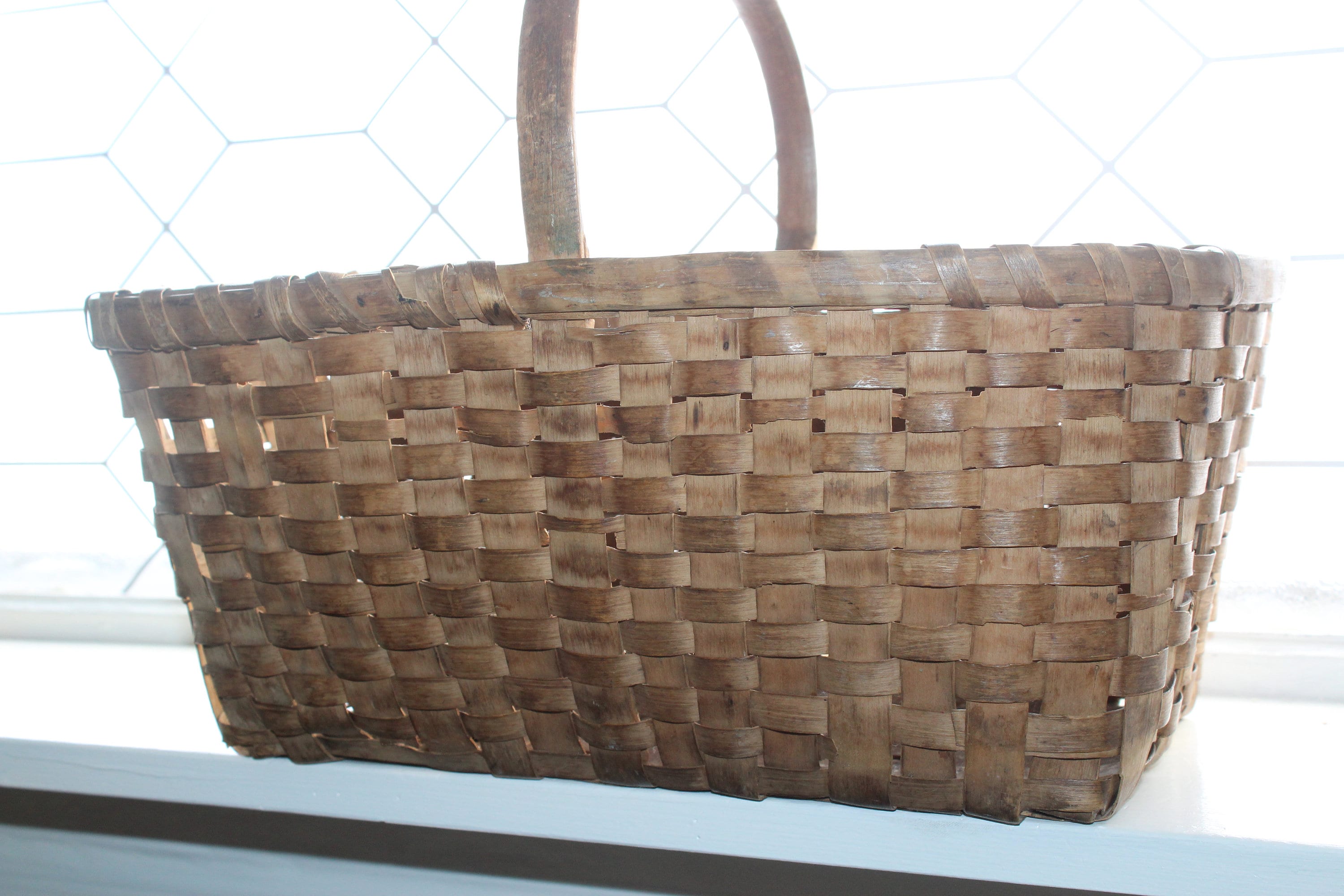 Antique Gathering Basket Wicker Large Americana Rustic Farmhouse