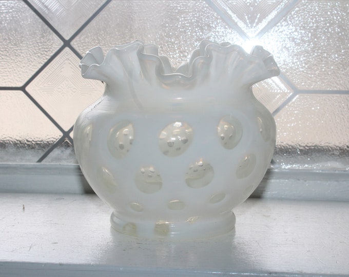 Fenton Glass Coin Dot French Opalescent Vase Rose Bowl Ruffled Rim