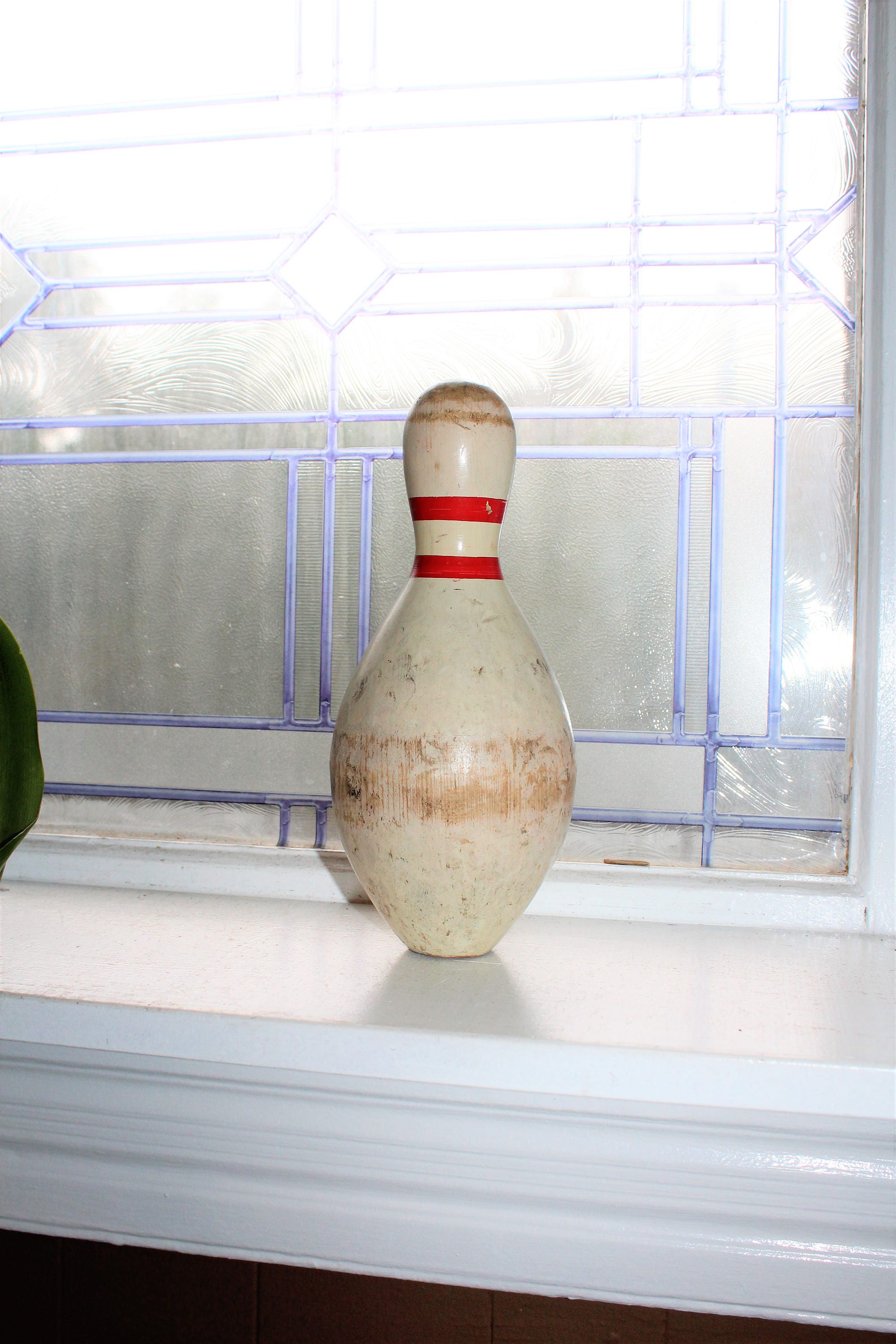 Vintage Wood Duck Pin Bowling Pin Red and White