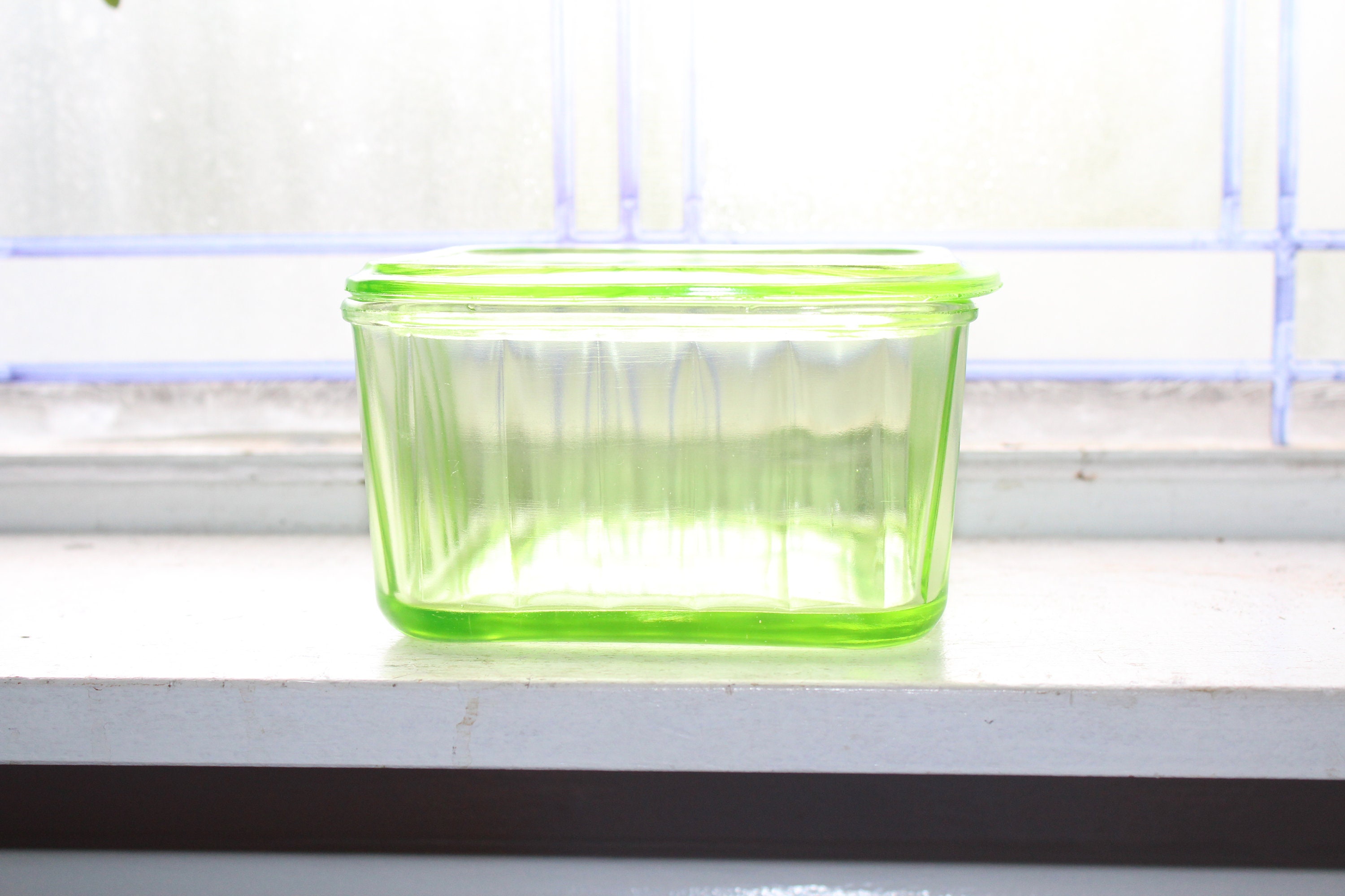 Green Depression Glass Refrigerator Dish Vintage 1930s