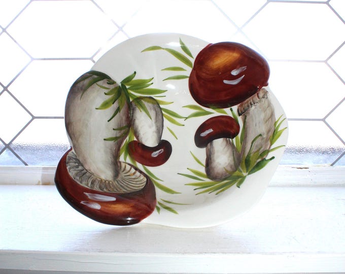 Vintage Ceramiche Edelweiss Mushrooms Serving Bowl Made In Italy