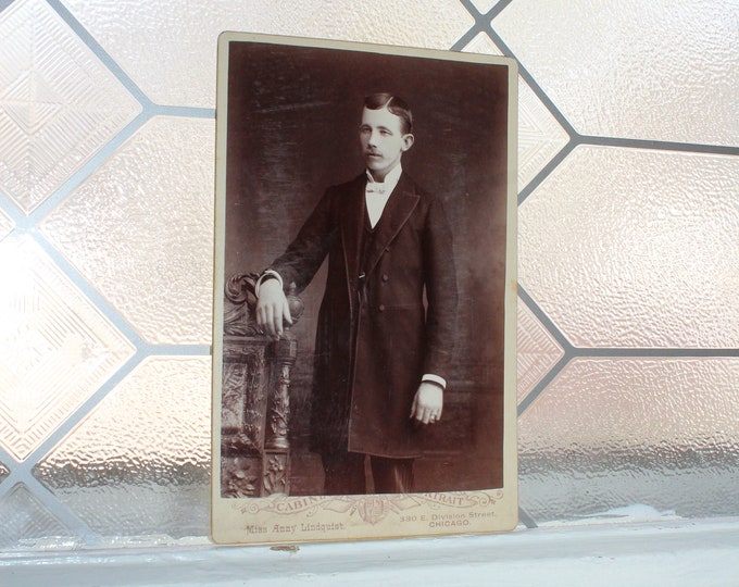 Vintage Cabinet Card Photograph Handsome Victorian Man with Mustache