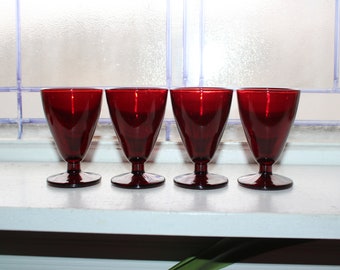 4 Vintage Royal Ruby Red Footed Juice Tumblers Anchor Hocking
