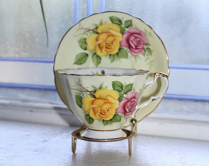 Paragon Tea Cup and Saucer Pink and Yellow Roses 1950s