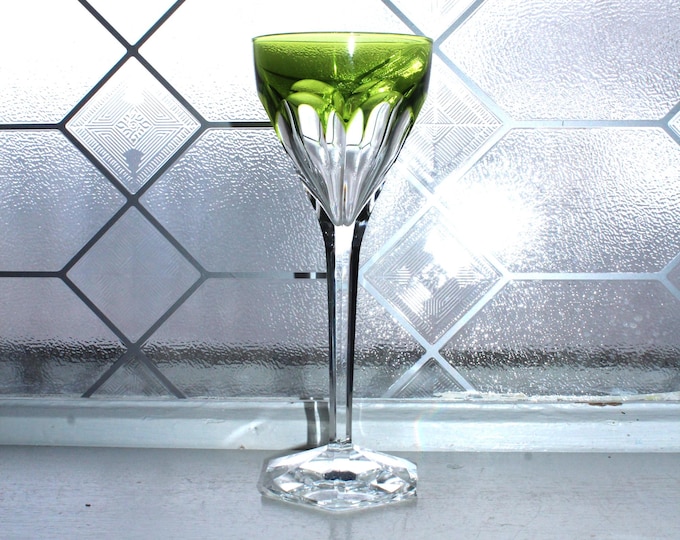 Val St Lambert Legagneux Tcpl Faceted Green Roemer Wine Glass Vintage 1950s