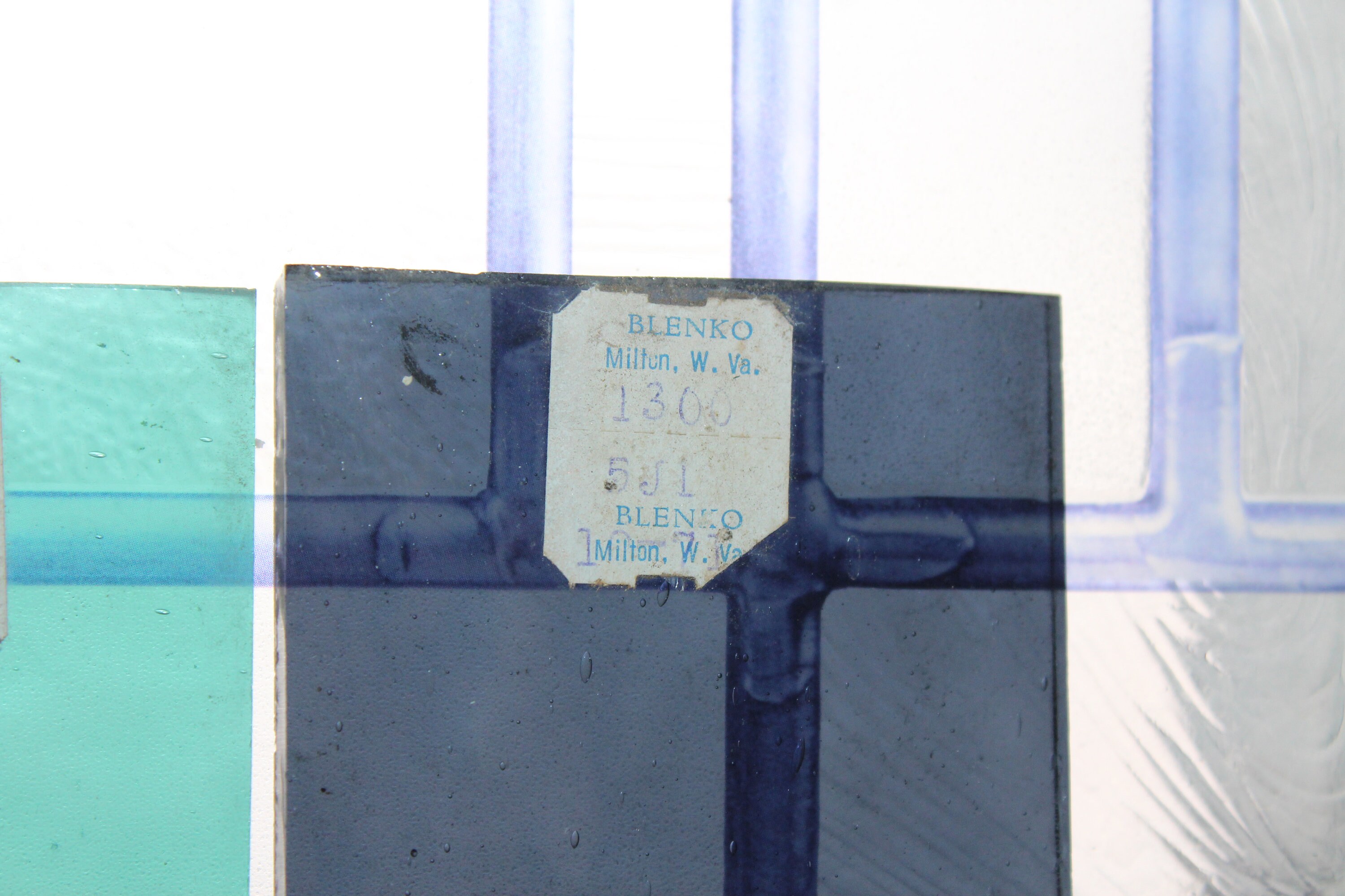 6 Vintage Blenko Stained Glass Sample Blocks 2 x 3