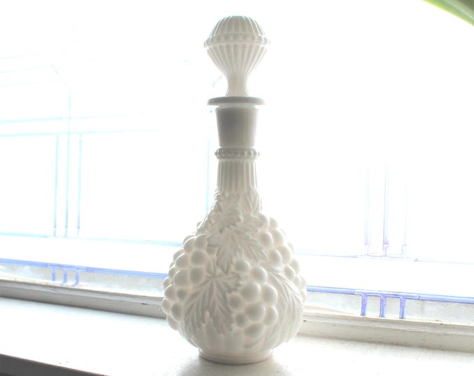 Vintage Milk Glass Decanter Grapes Pattern