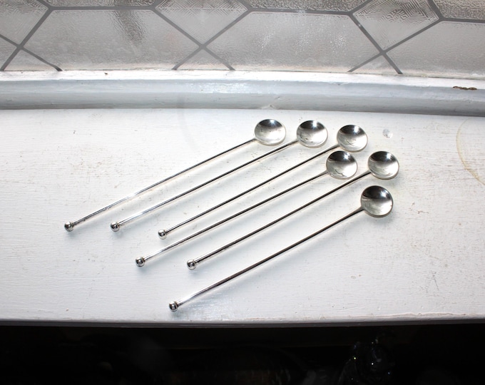 6 Silverplate Bar Spoons Cocktail Stir Sticks