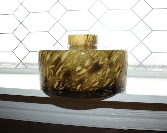 Large Vintage Rovelli Mottled Brown Cased Glass Vase Made in Poland