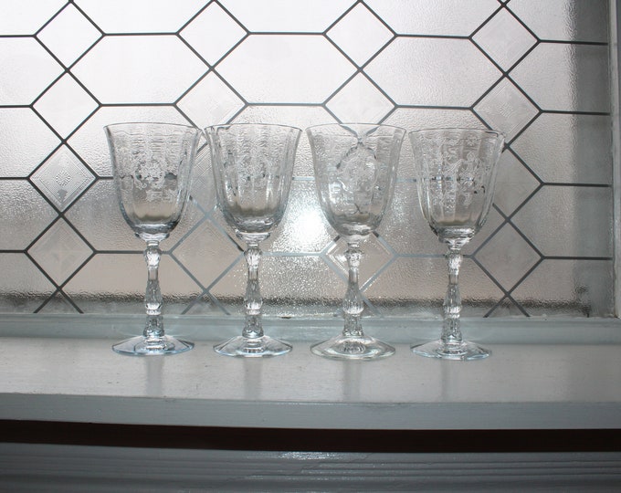 4 Fostoria Navarre Water Goblets Wine Glasses Vintage 7 5/8" Stemware