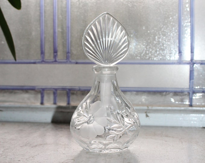 Vintage Glass Perfume Bottle with Frosted Flower Decoration