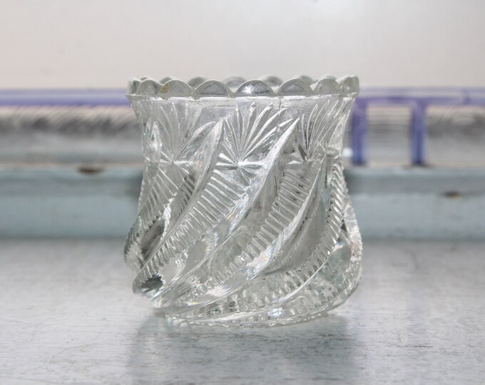 Antique EAPG Glass Swirl and Panel Toothpick Holder Bryce Higbee 1905