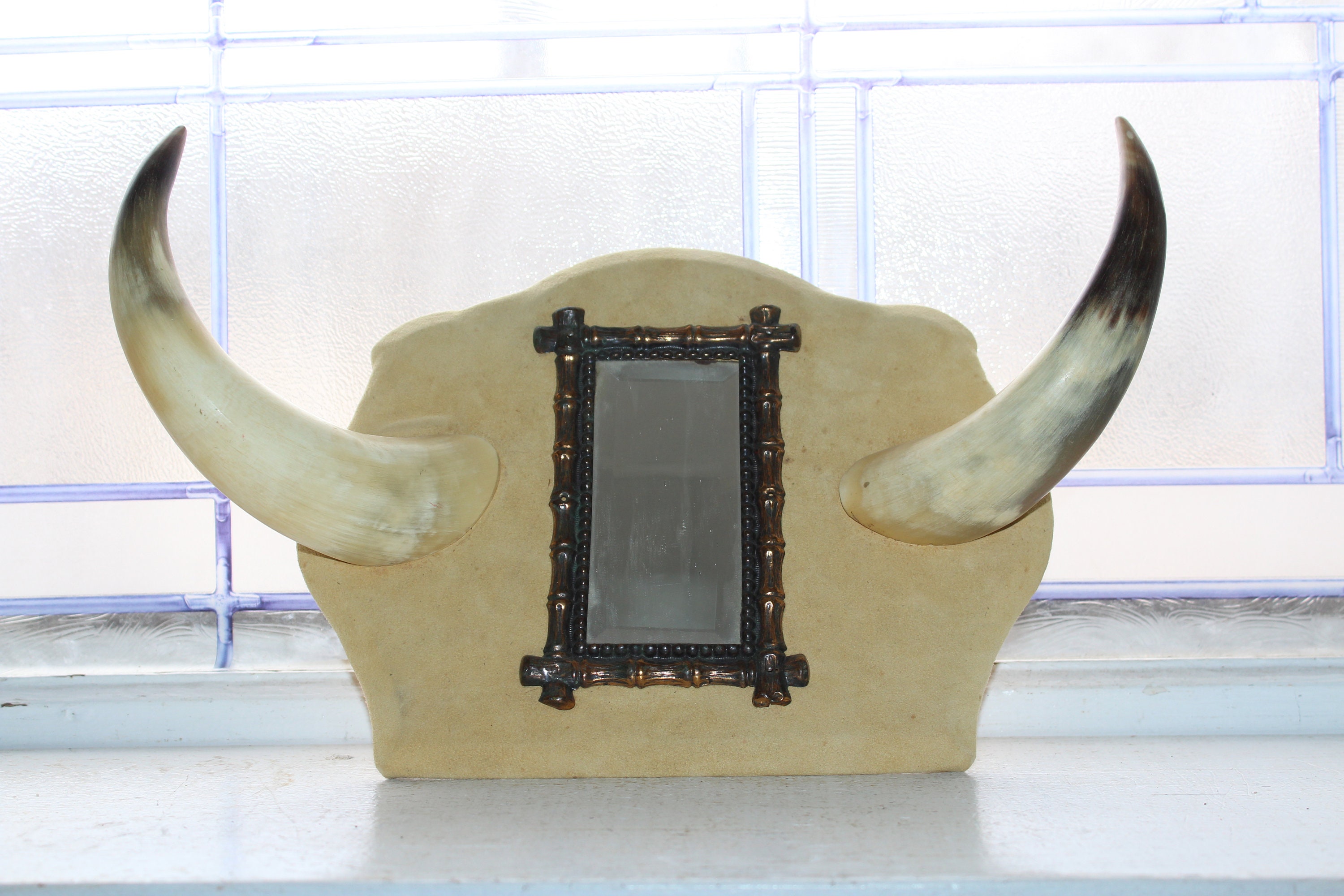 Vintage Steer Horn Hat Rack and Mirror Western Decor Cow Cattle