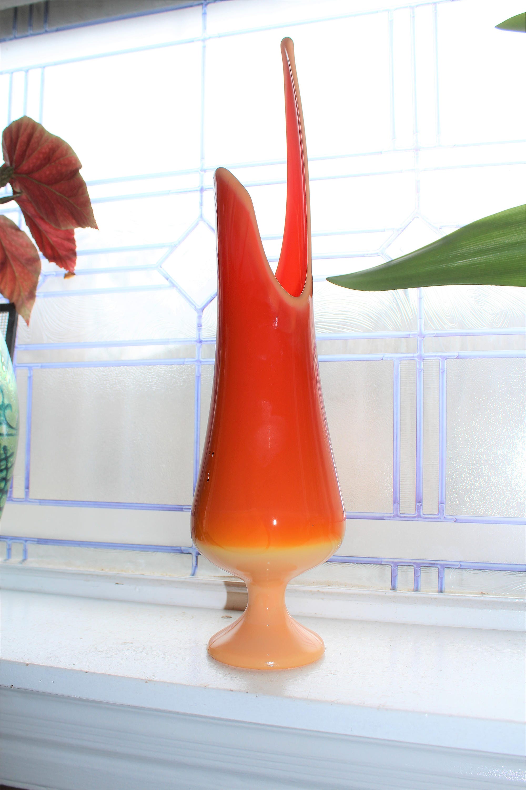 Large Orange Slag Glass Vase 18 Vintage Mid Century Swung Glass
