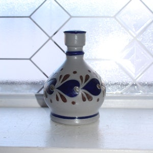 Vintage Salt Glazed Stoneware Bud Vase Cobalt Blue Decorated