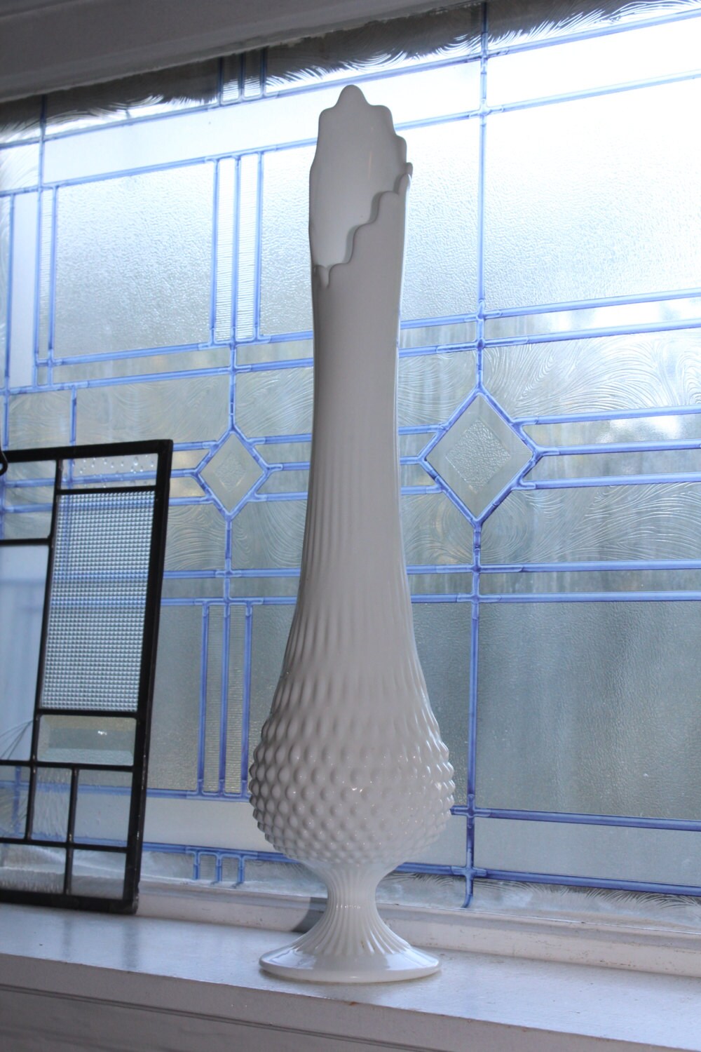 Large White Vase 21 Vintage Milk Glass Footed Centerpiece Hobnail