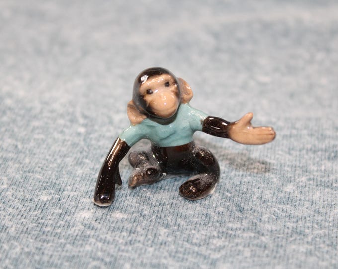 Vintage Hagen Renaker Miniature Figurine Baby Monkey Blue Shirt